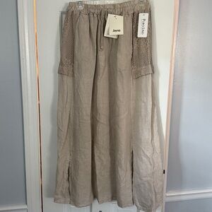 Italian linen Maxi Skirt with Crochet Detail